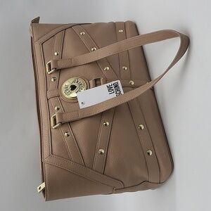 1496- LOVE MOSCHINO Milano Bag Nat Grain Leather Taupe Genuine Leather NWT